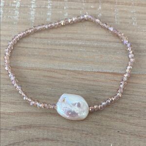 Elegant baroque Pearl and champagne Pink crystal Beaded Bracelet